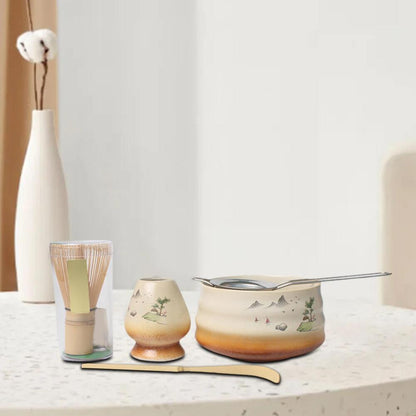 Matcha Tea Set Ceramic Whisk Holder Handmade Matcha Bowl Matcha Ceremony Kit for