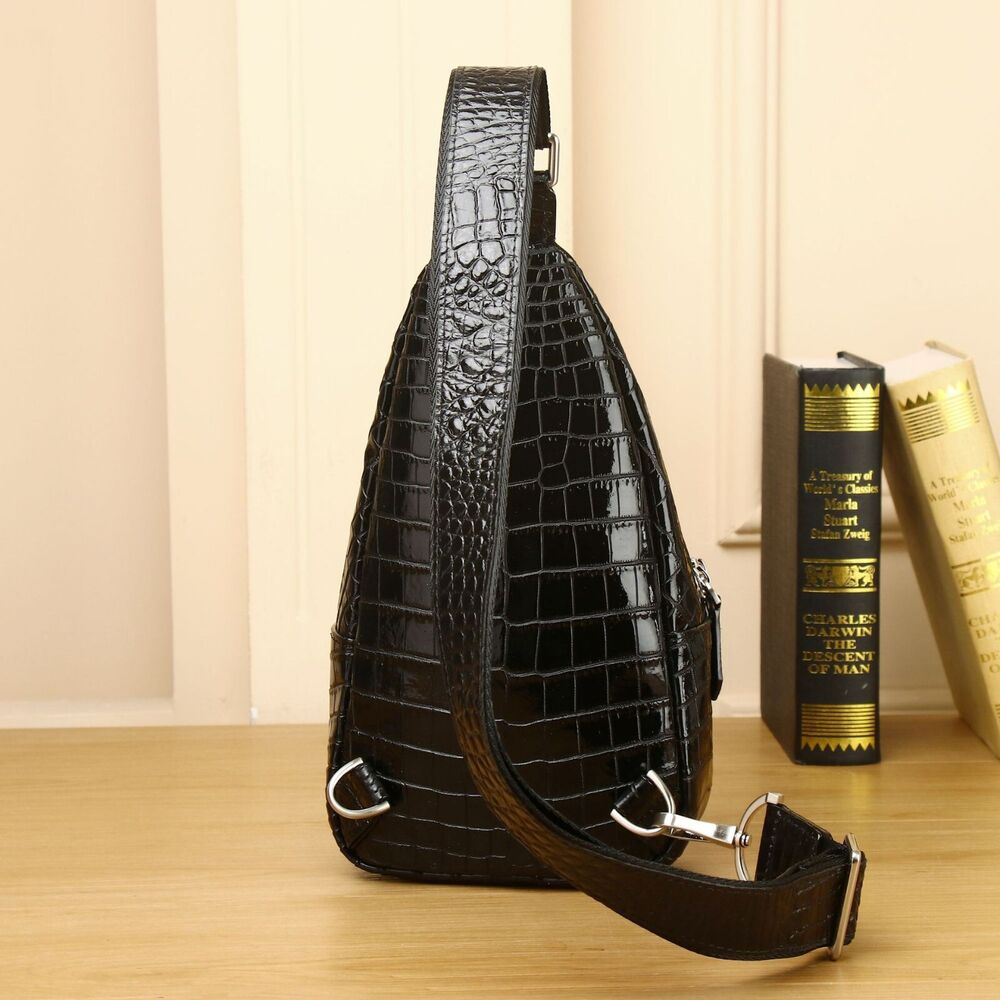 Men's Luxrry Sling Backpack, Crocodile Belly Embossed Crossbody Bag Cowhide