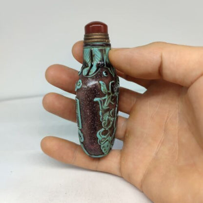 vintage carved glass snuff bottle snuffbox rare glaze Figure-story antique child