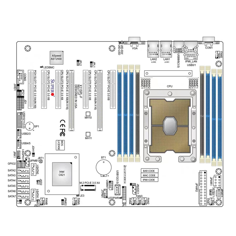 Supermicro X11SPL-F Intel Xeon Scalable LGA 3647 ATX Mainboard C621 Motherboard