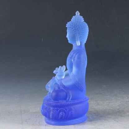 Chinese Exquisite Glazed Handwork Carved Medicine Buddha sakyamuni Statue