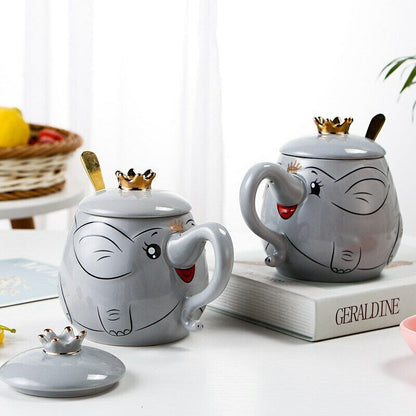 Creative Drinkware Cup Cartoon Stereo Elephant Ceramic Coffee Mug with Lid Spoon
