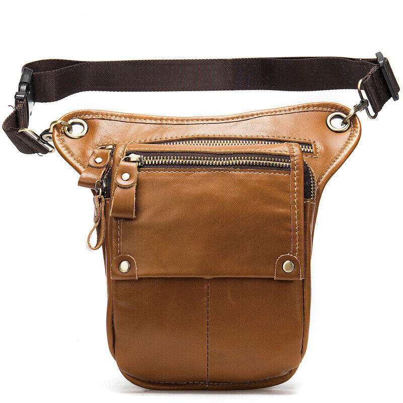 Motorcycle Outdoor Genuine Leather Drop Leg Bag Tactical Thigh Waist Fanny Pack