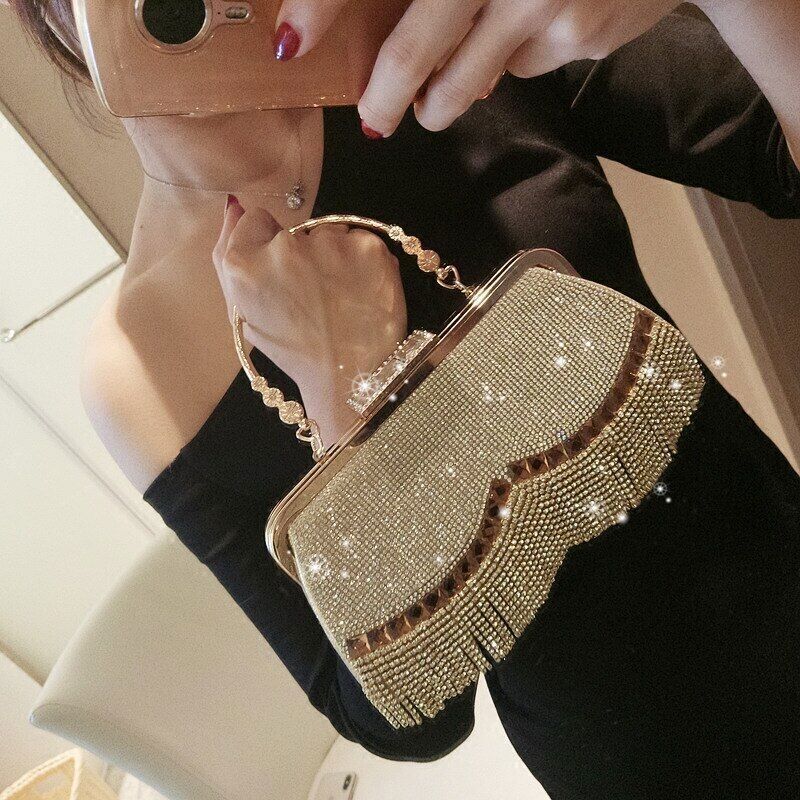 Women's Wedding Clutch Bag Tassel Handbag Banquet Evening Bag Chain Shoulder Bag