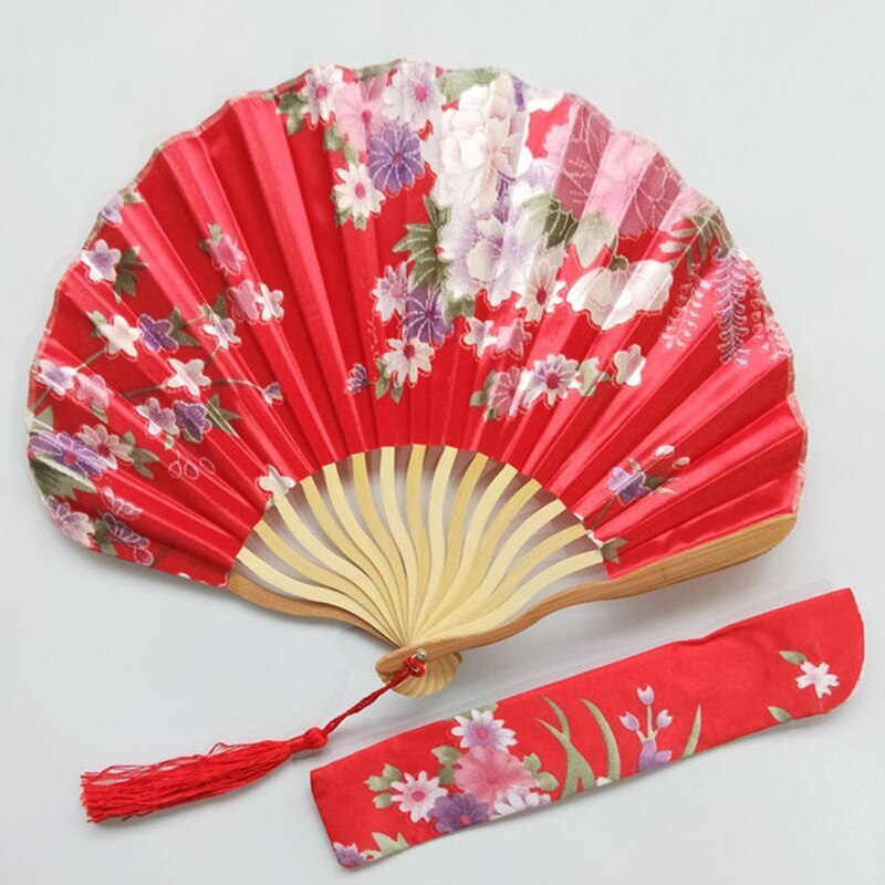 1-Piece Elegant Ladies Silk Flower Hand Folding Fan Japanese Style Wedding Party Props -