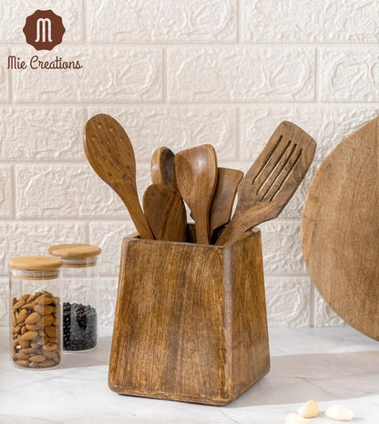 Large Wooden Utensil Holder Organize Crock for Kitchen Decoration Countertop