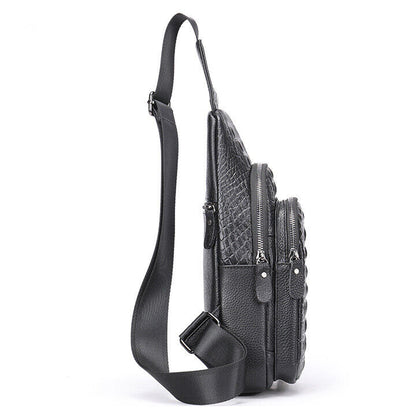 Mens Cow Leather Crocodile Pattern Chest Bag Sling Backpack Crossbody Travel Bag