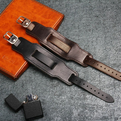 Men Fashion Punk Wristband Wide Genuine Leather Bracelet Adjustable Watch Strap