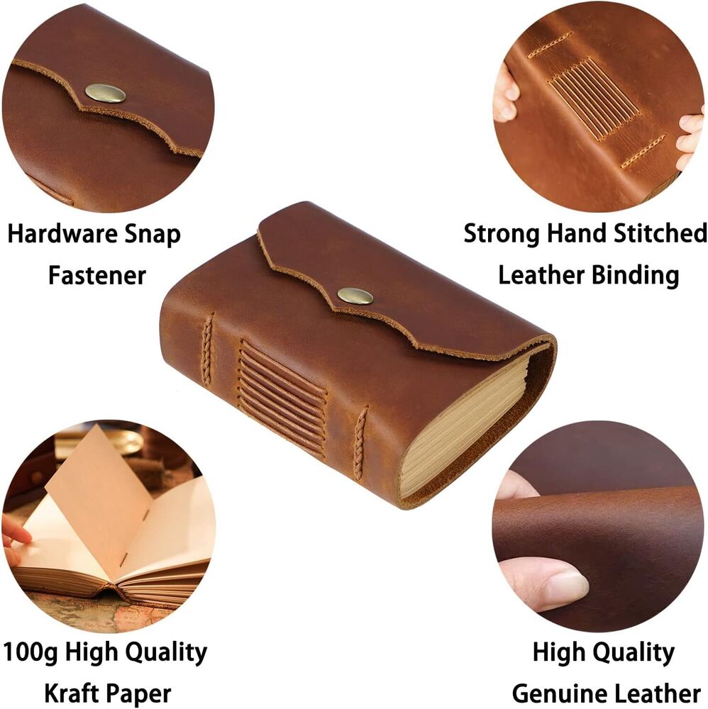 Handmade Vintage Leather Pocket Notebook Journal Unlined Kraft Paper 320 Page