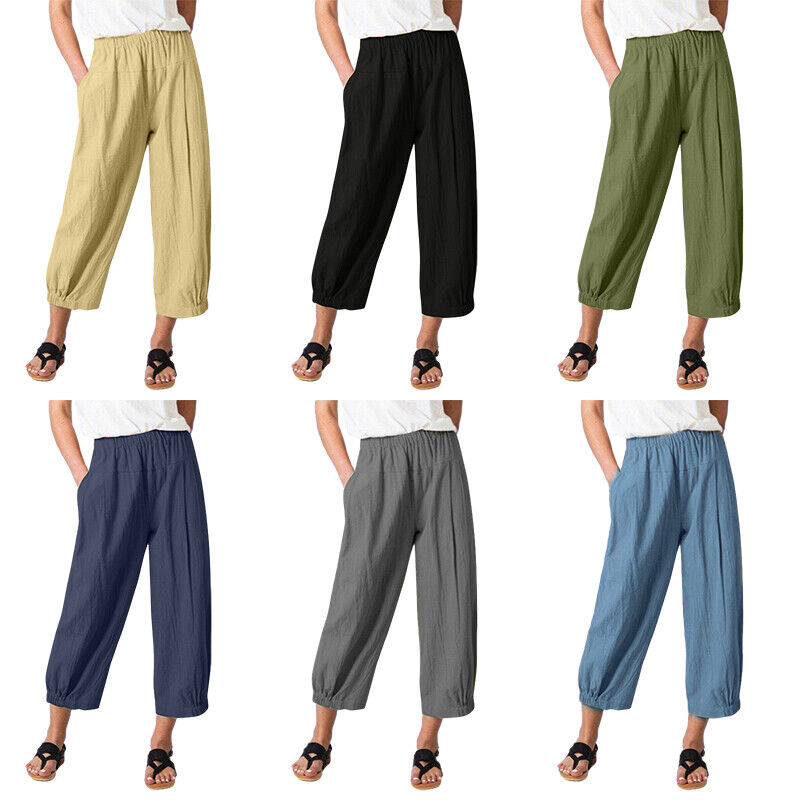 Womens Ladies Summer Harem Pants Elastic Waist Baggy Casual Trousers Pants