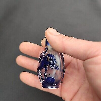 peking glass snuff bottle blue antique sprite free shipping carved horse statue