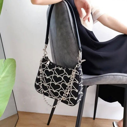 Women's Canvas Shoulder Bag Embroidery Ladies Bags Chain Purse Handbags