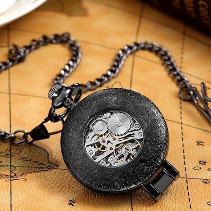 Retro Hollow Pocket Watch Mechanical Hand Wind With Fob Chain For Men And Women