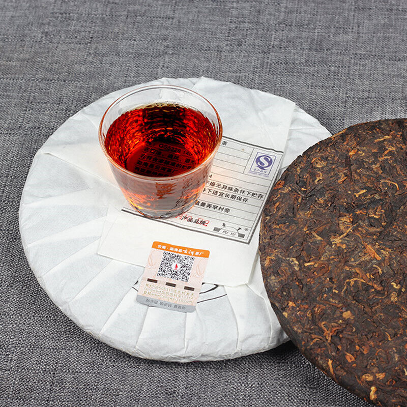 357g Jingmai Pu'er Tea Cake Golden Buds Ripe Tea Yunnan Seven Seeds Cake Tea