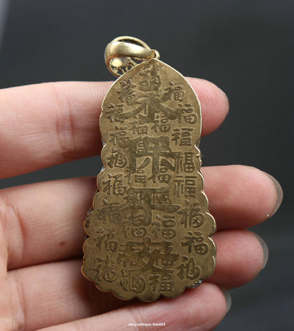 60MM Small Curio Chinese Bronze Buddhism Kwan-yin Guan Yin Goddess Pendant 永保平安