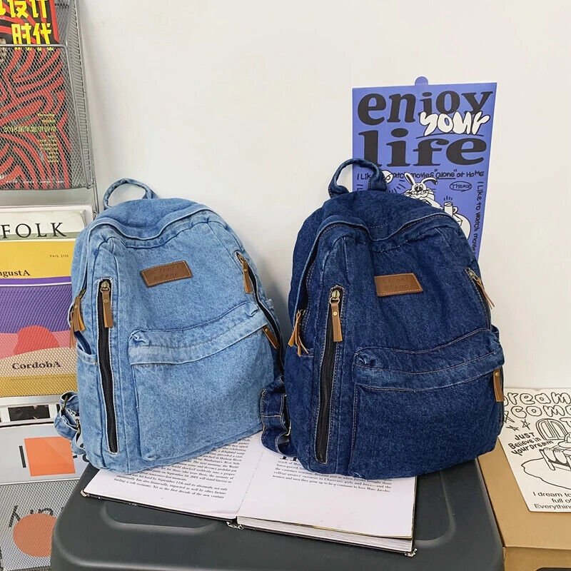 Backpacks For Women Student School Bag Multi Pockets Blue Rucksack