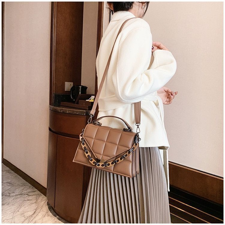 Small Square Bag Synthetic Leather Handbag Shoulder Crossbody Bag 21*25*16*9 CM