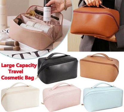 Large Capacity Travel Cosmetic Bag Organizer Makeup with Brushes Slots Dividers
