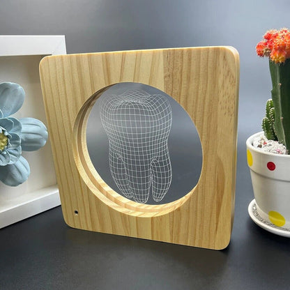 Table Lamps Wood 3D Tooth Shape Creative LED Light USB Kids Baby Birthday Gifts