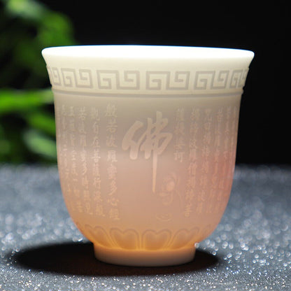 Traditional Ceramic Buddha Word Tea Cup Heart Sutra Mantra Buddhist Tea cup
