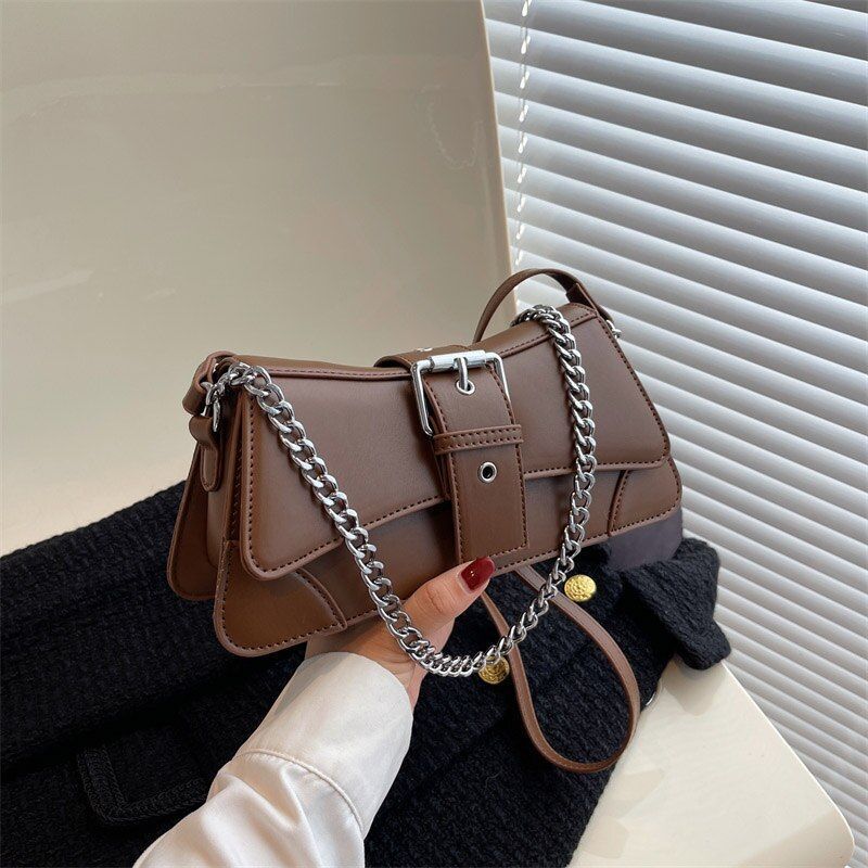 Chain Shoulder Bag Synthetic Leather Handbag Vintage Flap Crossbody Sling Bags
