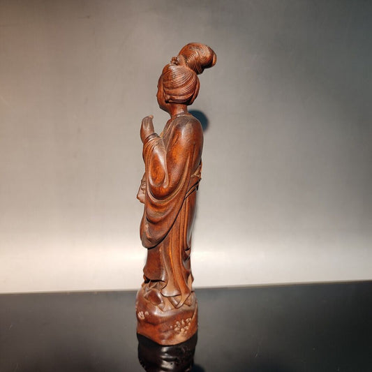 vintage wooden statue decorative sculpture Ho Hsien-ku woman lotu blossom flower