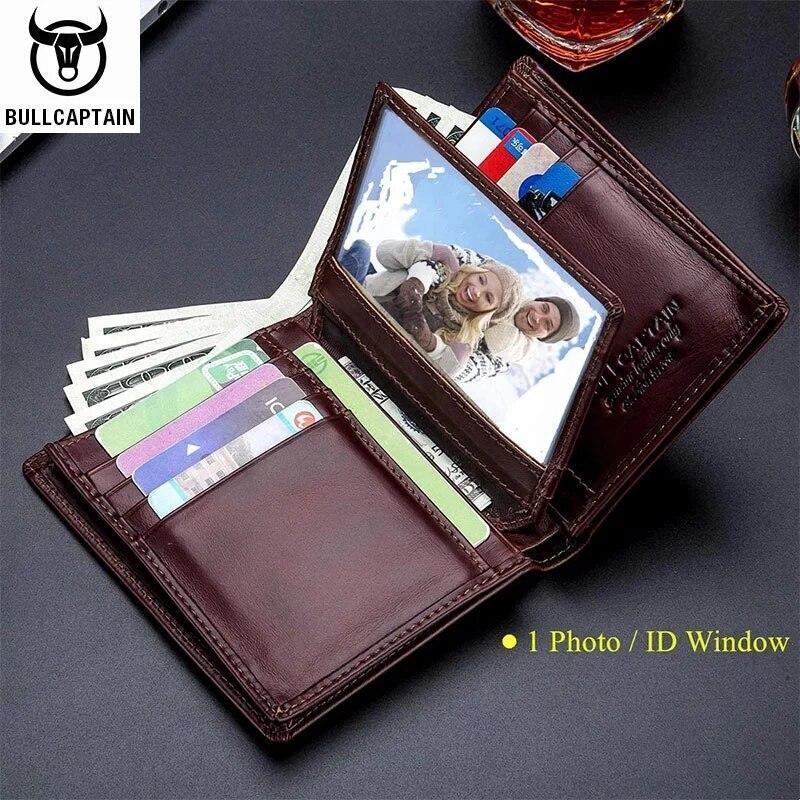 BULLCAPTAIN Mens Wallet Genuine Leather RFID Bifold Large Capacity Card Holder