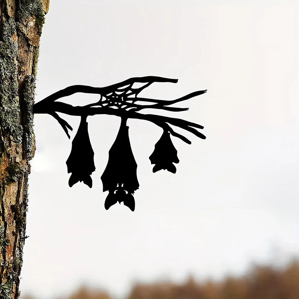 Iron Silhouette Hanging Three Bat-shaped Tree Garden Stump Hollow Out Sculpture