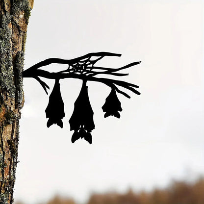 Iron Silhouette Hanging Three Bat-shaped Tree Garden Stump Hollow Out Sculpture