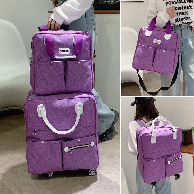 2PCS/SET Wheeled Bag Women Travel Backpack Girl Wheels Trolley Bags Suitcase Bag