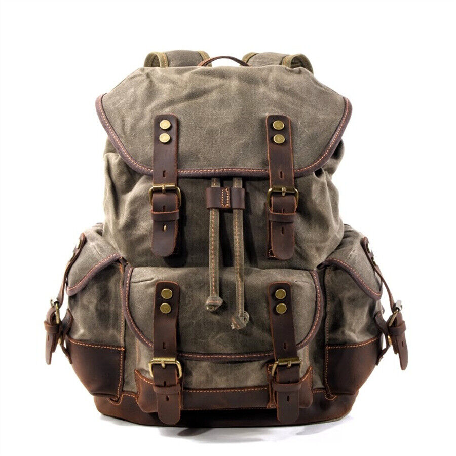Military Retro Waterproof Oil Wax Canvas Backpack Large Capacity Man's Rucksack