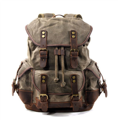 Military Retro Waterproof Oil Wax Canvas Backpack Large Capacity Man's Rucksack
