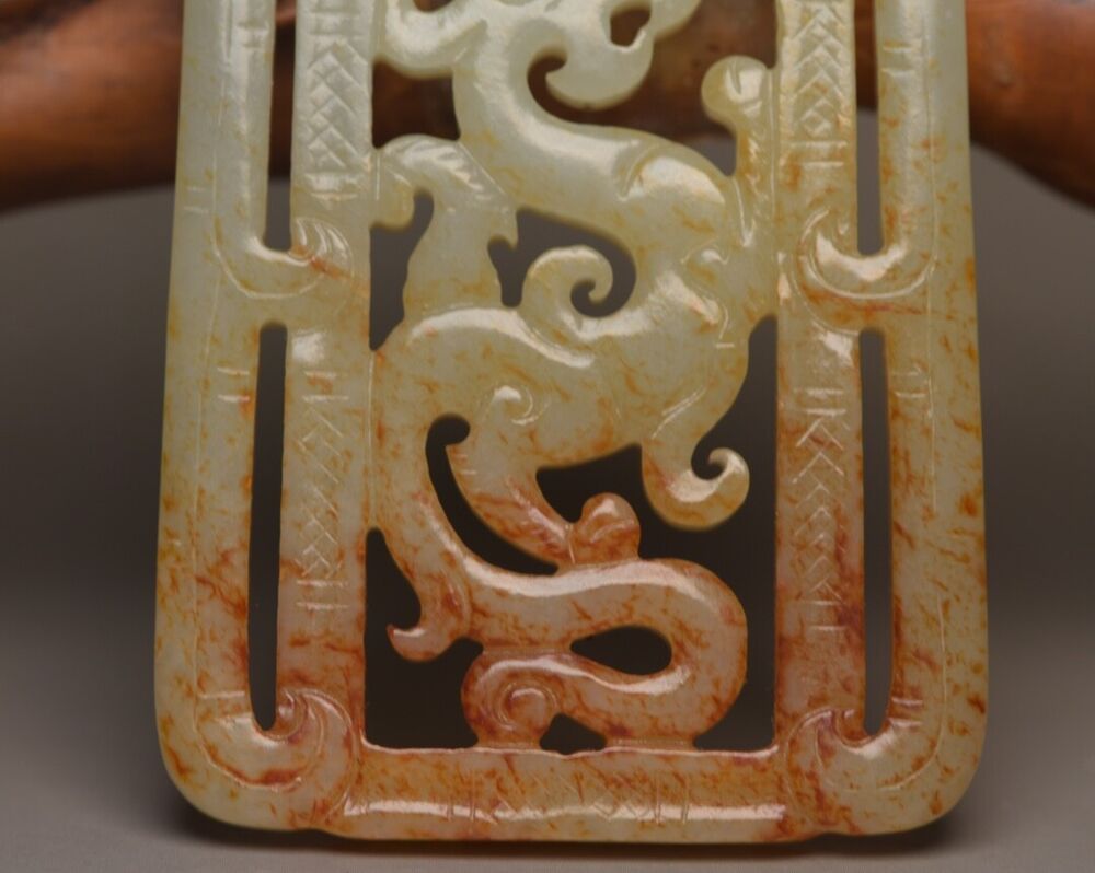 Chinese Natural Hetian Jade Carving Dragon Phoenix Statue Nice Pendant Jewelry