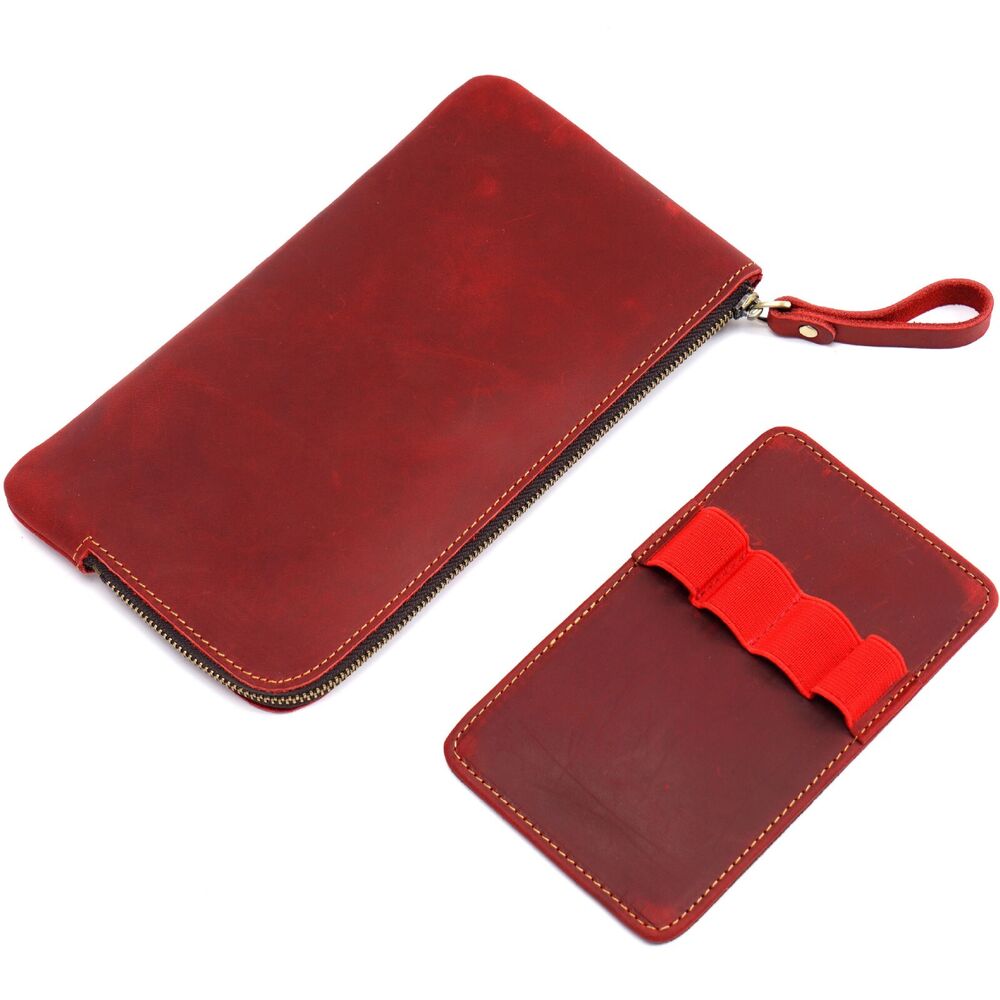 Handmade Cowhide Leather Fountain Pen Case, Pencil Case Stationery Storage Bag