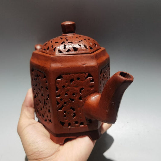 Vintage Chinese Yixing Purple Clay Teapot Zisha Ceremony Carving Collectible Art