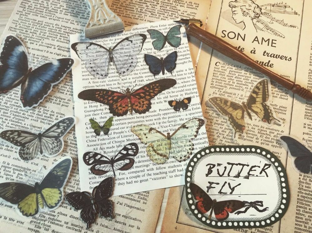 80 Pcs/Lot Butterfly Illustration Vellum Paper Stickers Scrapbooking Decorations
