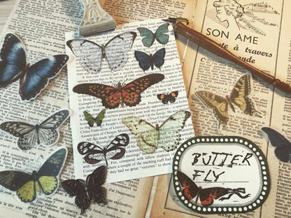 80 Pcs/Lot Butterfly Illustration Vellum Paper Stickers Scrapbooking Decorations