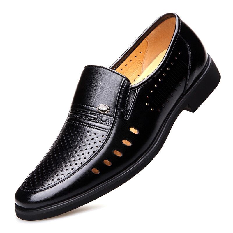2022 Men Leather Shoes Black Microfiber Leather Soft Man Hole Shoes Man