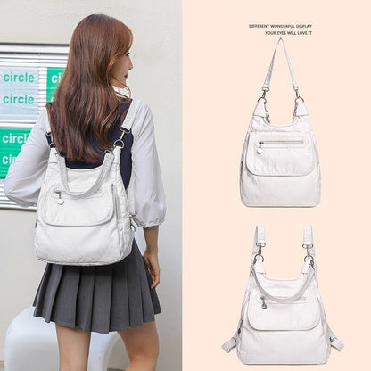 Soft Synthetic Leather Large Backpack Anti-thief Shoulder Bags White Travel 1 Pc