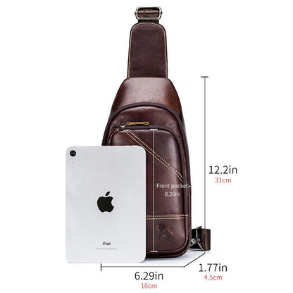 Men's Sling Backpack,100% Genuine Leather Chest bag Crossbody Bag Shoulder Bag