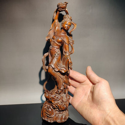 10"chinese carved wood statue pretty woman home decor carving figure wooden gift