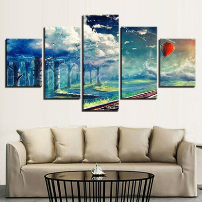 5 Pieces Hot Air Balloons Sky Tree Anime Paintings HD Prints Centimeters Per