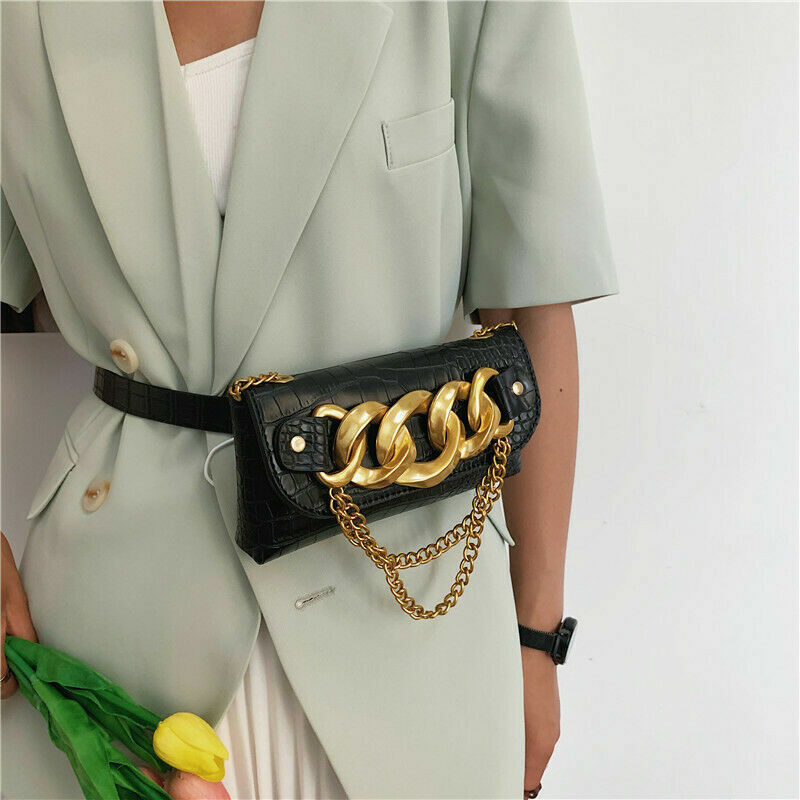 Mini Crossbody Bags Women Metal Chain Shoulder Bag Leather Belt Bag Women