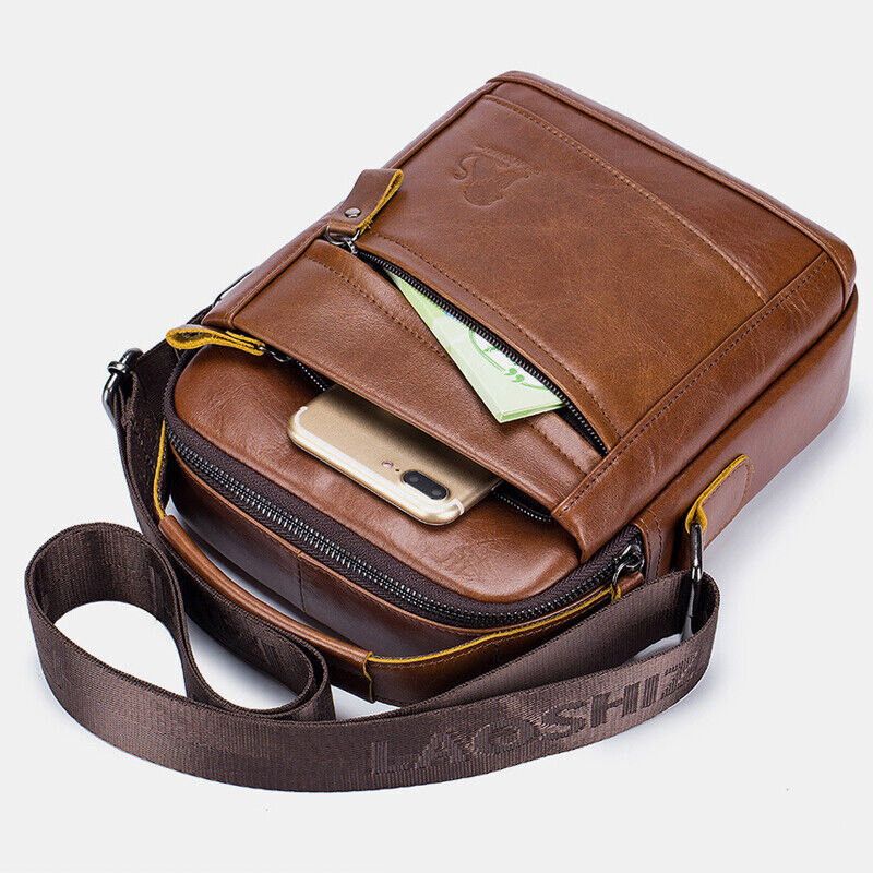100% Genuine Leather Men's Sling Shoulder/Messenger Bag Business Zipper Handbag