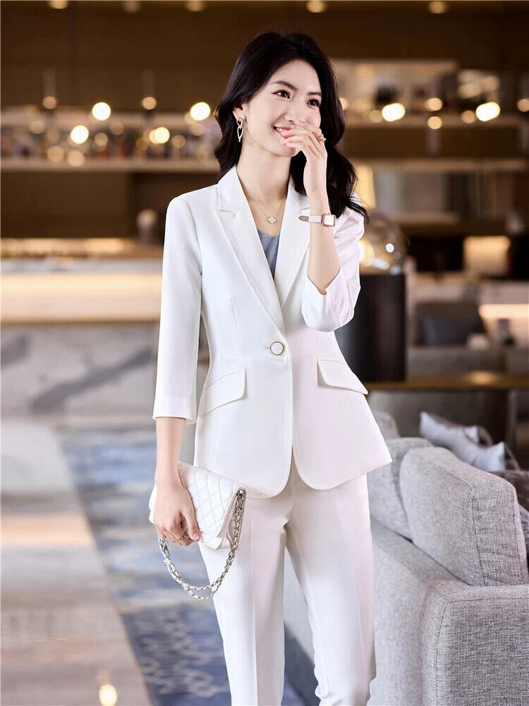 Women's Office Suit Pantsuit Simple Spring Summer Top + Trousers 2 Piece Set