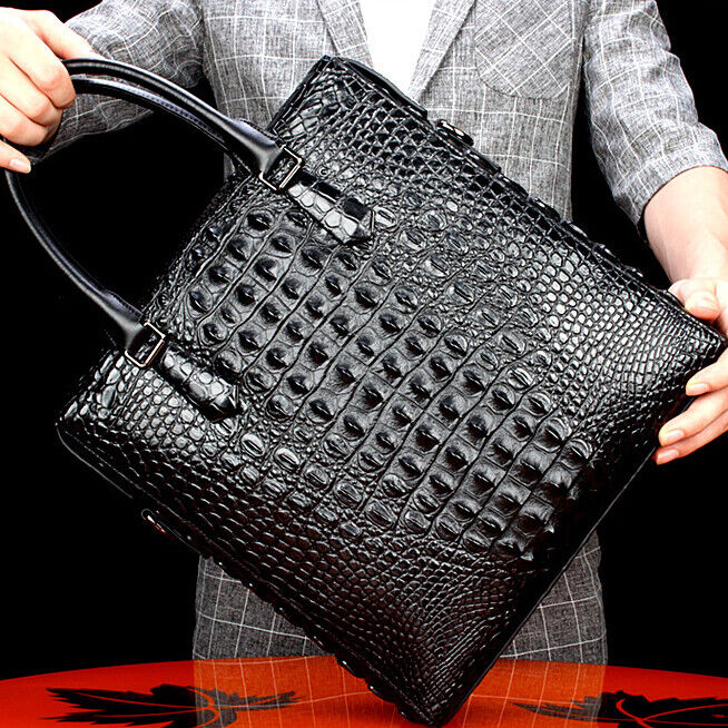 Top Cowhide Leather Crocodile Embossed Handbag Men Luxury Business 12" Briefcase