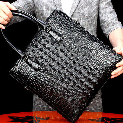 Top Cowhide Leather Crocodile Embossed Handbag Men Luxury Business 12" Briefcase
