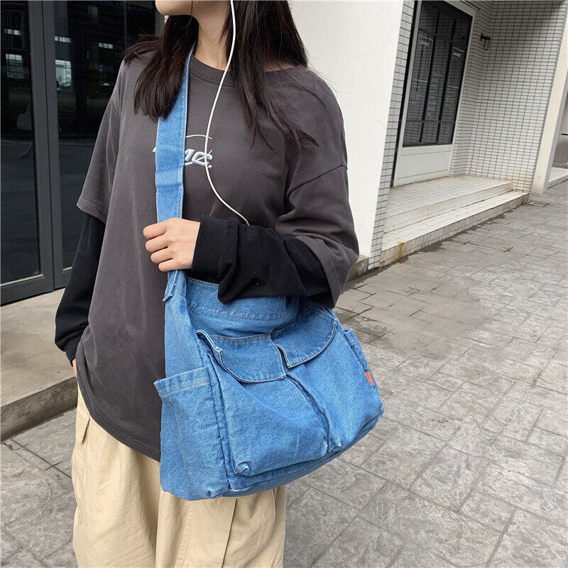 Women Denim Handbag Girl Shoulder Messenger Crossbody Bag Denim Blue Tote