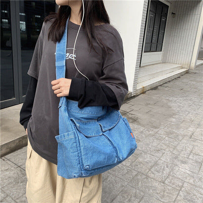 Women Denim Handbag Girl Shoulder Messenger Crossbody Bag Denim Blue Tote