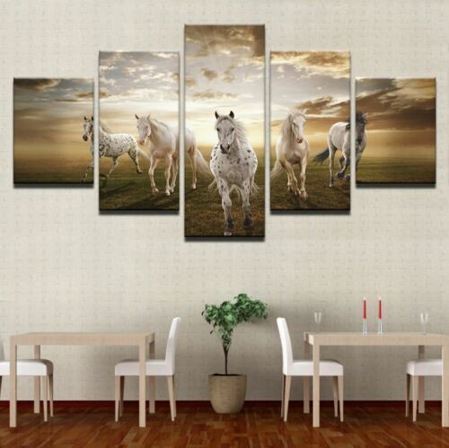 White Horse group Running 5 Pcs Canvas Wall Art Paint Poster Home Decor